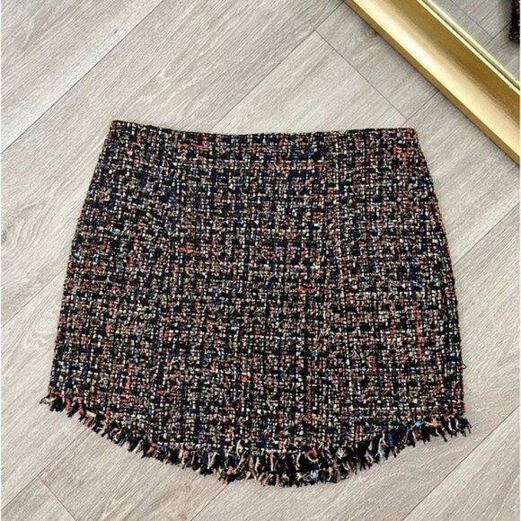 LOVERS + FRIENDS Aria tweed Fringe hem Mini Skirt in Black Multi Size‎ M - Picture 5 of 10